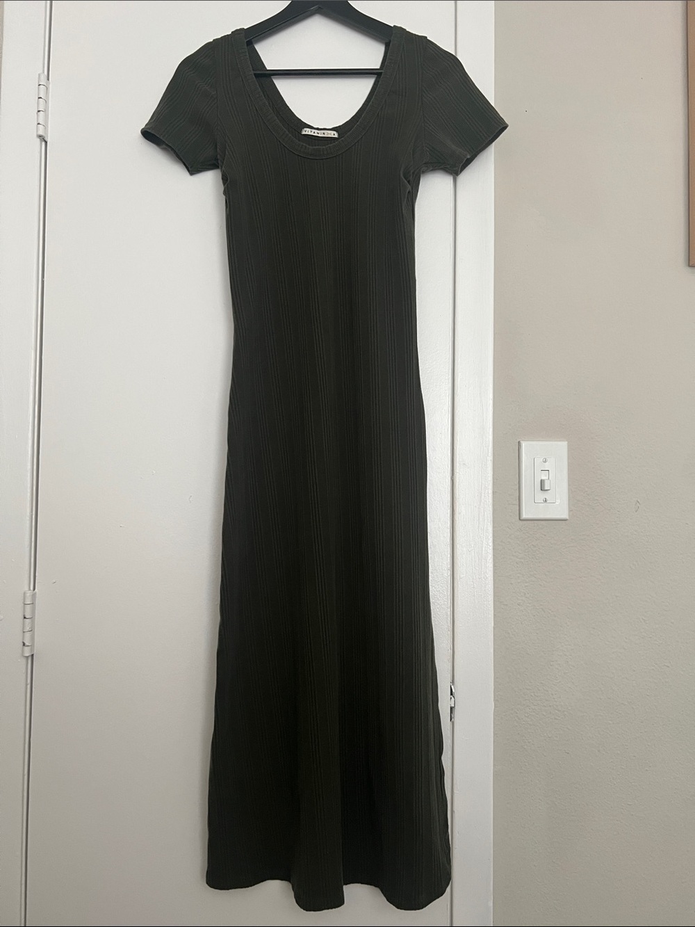Vitamin A Ribbed Scoop Neck Maxi Dress Olive Green | Small